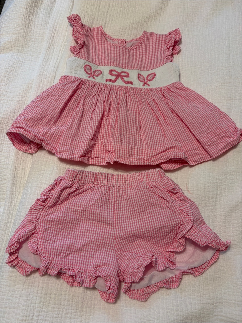 Pink Gingham Ruffle Top & Shorts Set for Girls